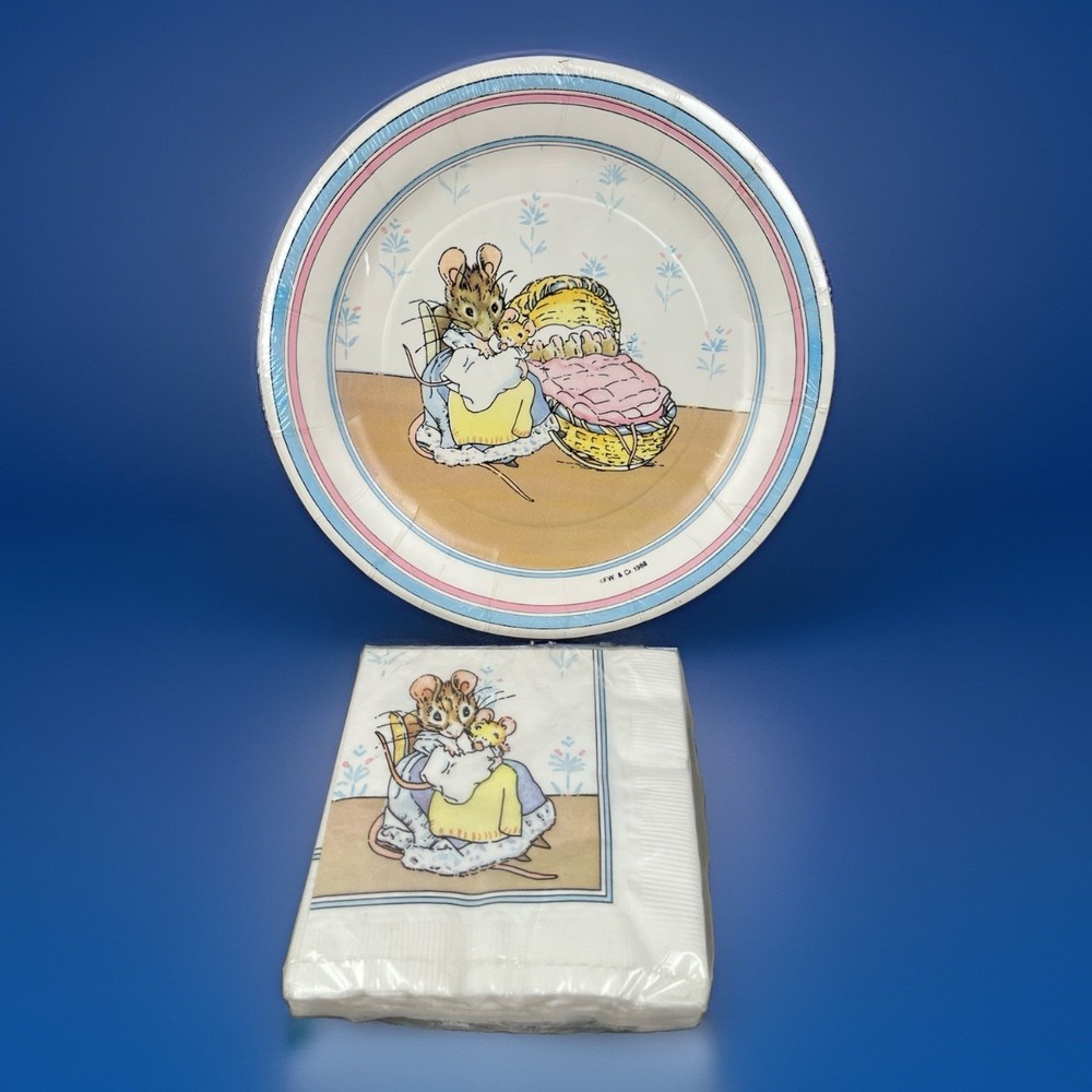 New Gibson Beatrix Potter Baby Shower Plates With Matching Napkins Vintage